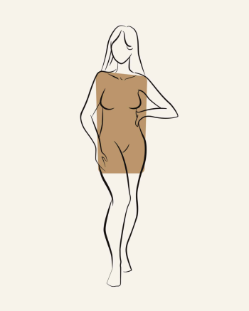 Illustration of a female body silhouette with a shaded pear or triangle shape outline (hips wider than shoulders).